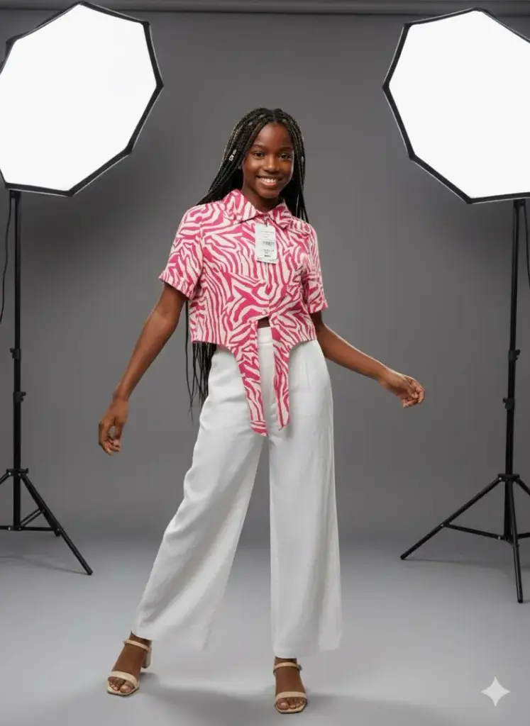 ENSEMBLE TOP+PANTALON ROSE BLANC